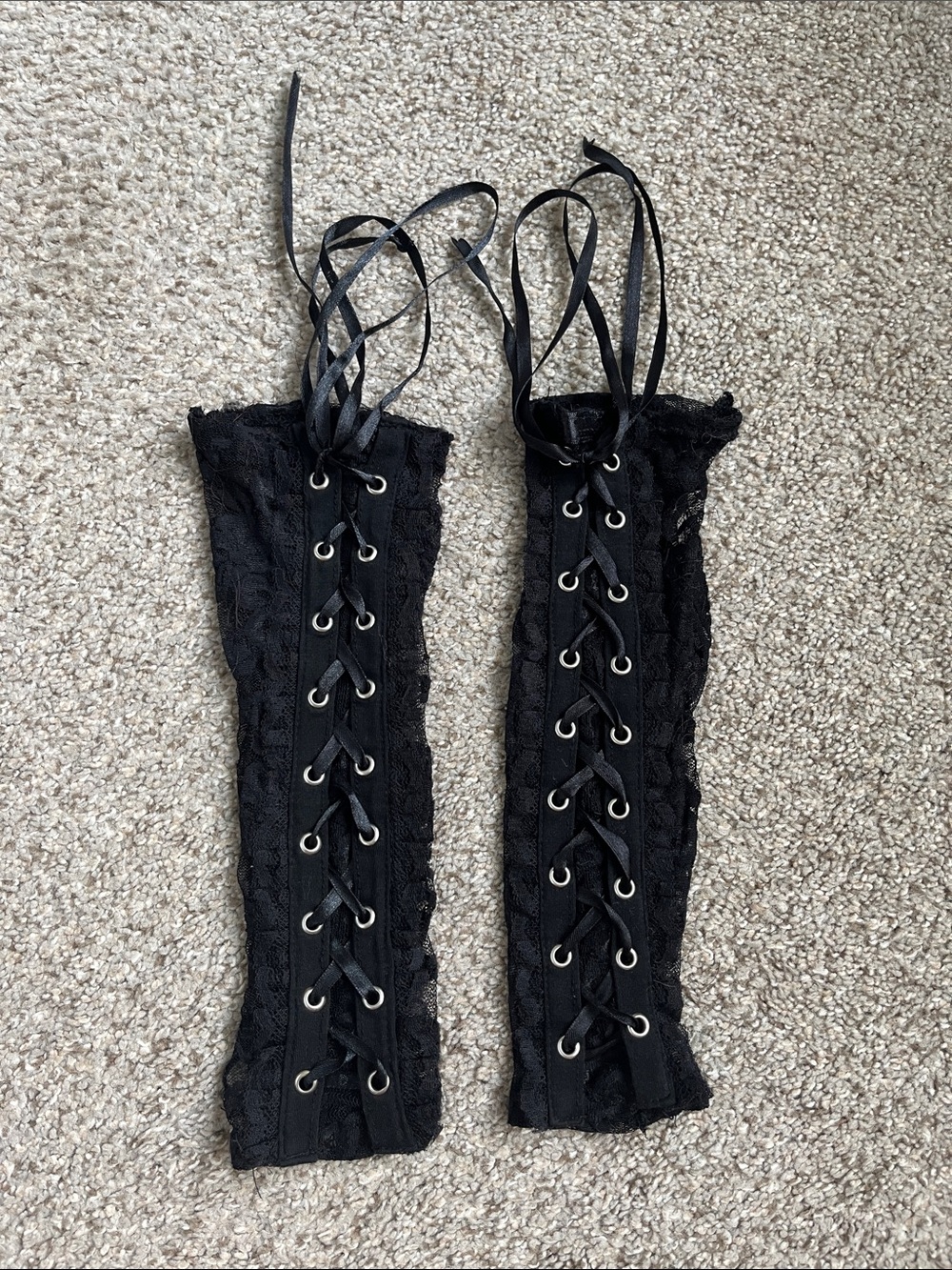 Black Lace Corset-Style Arm Warmers